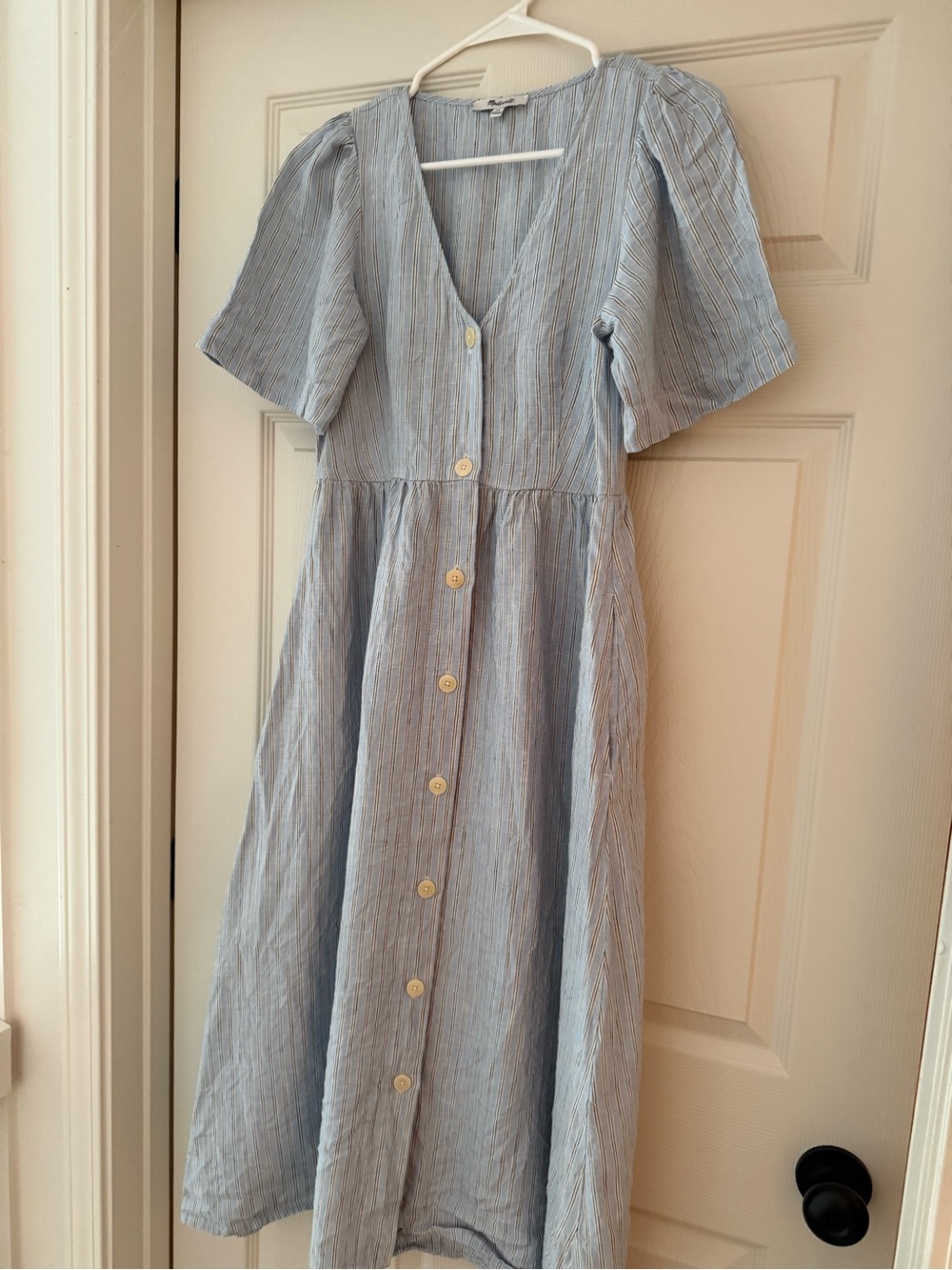 Women’s Madewell Blue Striped Linen Midi Dress
